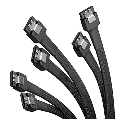 Afbeelding van KabelDirekt 3 x SATA 6 Gb/s kabel 60 cm recht (datakabel, Gbit/s, III/Serial ATA, type L connectoren, stuks, voor het aansluiten van harde schijven/SSD/schijven op moederbord, zwart)