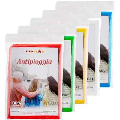 Afbeelding van waterdichte regenponcho voor volwassenen, wegwerp poncho dames en heren, kunststof noodponcho Festival, Essentials 10 stuks,
