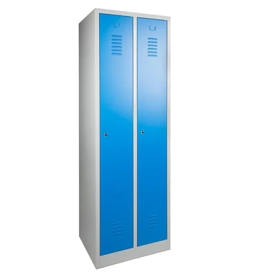 Afbeelding van Industriële locker garderobekast 2 delig deur blauw op de sokkel en cilinderslot
