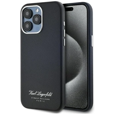 Afbeelding van Karl Lagerfeld Backcase hoesje geschikt voor iPhone 15 Pro Effen Zwart Leer