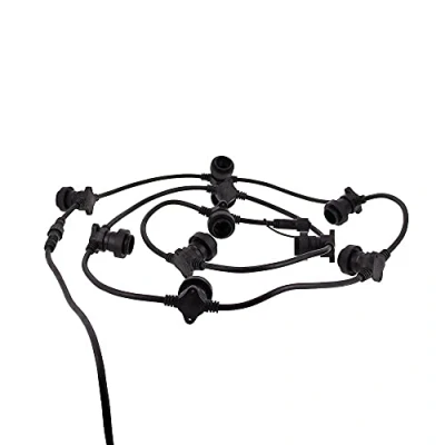 Afbeelding van Lichtsnoer voor buiten, personaliseerbaar, uitbreidbaar, zwarte kabel, compatibel met E27 fitting (alleen verkocht, exclusief lampen) Xanlite, zwart