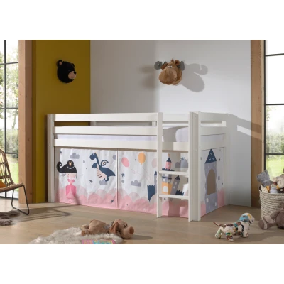 Afbeelding van LUCEVI Pino Halfhoogslaper H115CM + Ladder Princess Sophie Gordijntjes Wit 90x200 cm