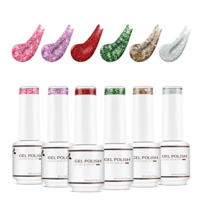 Afbeelding van Nicedeco Nagellak, 8 ml, semi permanent, UV/LED, glitter, 6 kleuren, paars, groen, roze, zilver, rood, manicureset voor nail art, design set 11