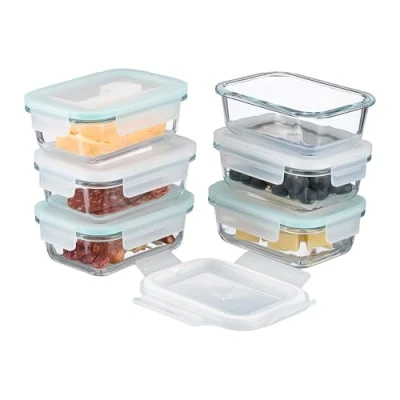 Afbeelding van Relaxdays vershoudbakjes met deksel set van 6 370 ml glas luchtdicht
