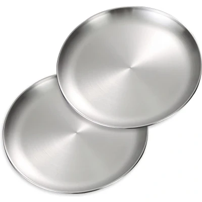 Afbeelding van Betinyar Set van 2 roestvrijstalen dinerborden, 26 cm, borden, metalen borden voor steak, salade, camping, outdoor (zilver, cm)