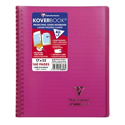 Afbeelding van Clairefontaine 556808C Notitieboek, spiraalbinding, Koverbook, roze, 17 x 22 cm, 160 pagina&#039;s, gelinieerd, met rand, wit papier, 90 g, omslag van polypropyleen