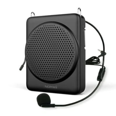 Afbeelding van NORWII Mini spraakversterker, 3 uur snel opladen en tot 30 speeltijd, draagbare persoonlijke stemversterker voor leraren, training, toeristische gids enz (zwart)