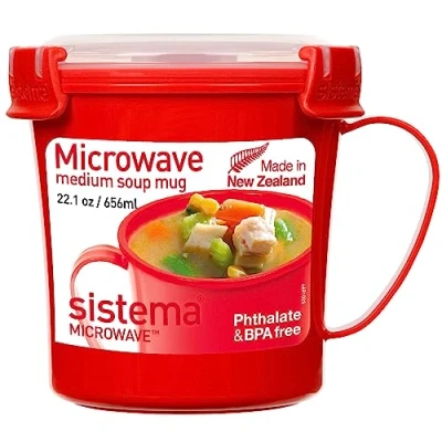 Image de Sistema Tasse à soupe pour micro ondes, 656 ml, récipient alimentaire ondes avec évacuation de la vapeur, sans BPA, rouge/transparent, 1 pièce [1107]