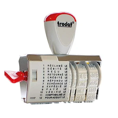 Afbeelding van Trodat Classic 1117 stempel, datum en multiformules met 12 teksten, afdrukgrootte 54 x 4 mm, wit