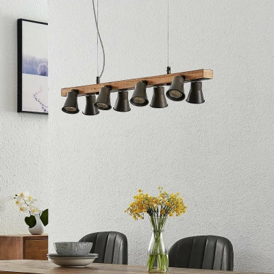 Afbeelding van Lindby Hanglamp 8lichts metaal, hout GU10 bruin, zwart