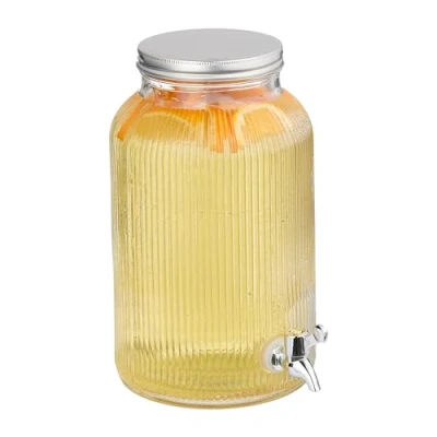 Afbeelding van Relaxdays drankdispenser geribbeld 5 liter met kraantje glazen limonadetap