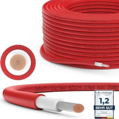 Afbeelding van RedStar24 Hoogwaardige zonnekabel, 4 mm², rood, 30 m, TÜV getest, uv bestendig, flexibel, fotovoltaïsche kabel, PV zonne aansluitkabel voor zonnepaneel,
