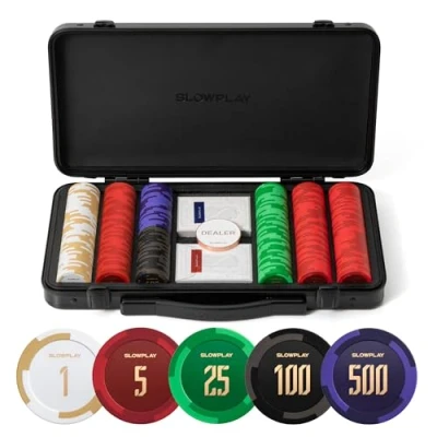 Afbeelding van SLOWPLAY Godel 300 stuks 14 g pokerchips van klei voor Texas Hold&#039;em, met genummerde waarden, inclusief premium chip etui extra duurzame Duitse polycarbonaat schaal,