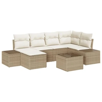 Afbeelding van vidaXL 7 delige Tuinbankset met Kussens Bruin Poly Rattan