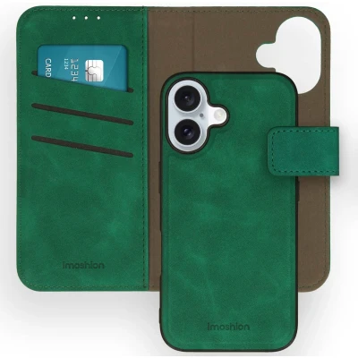 Afbeelding van imoshion Hoesje Geschikt voor iPhone 16 Met Pasjeshouder Uitneembare 2 in 1 Luxe Bookcase Donkergroen
