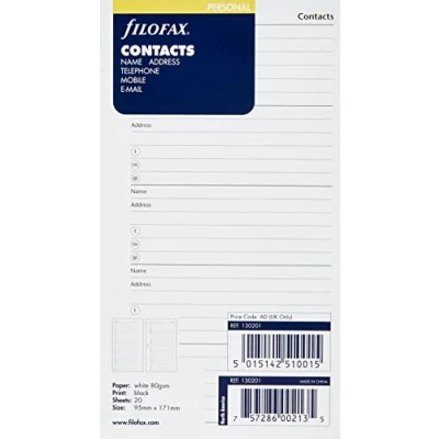 Afbeelding van Filofax Kladblok naam/adres/e mail/vaste telefoon/fax/mobiele telefoon (UK Import)