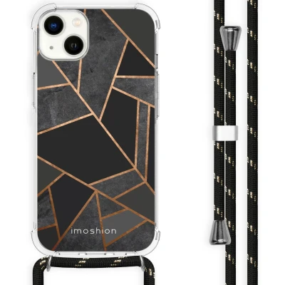 Afbeelding van iMoshion Hoesje Geschikt voor iPhone 14 Plus met Koord Design Zwart / Black Graphic
