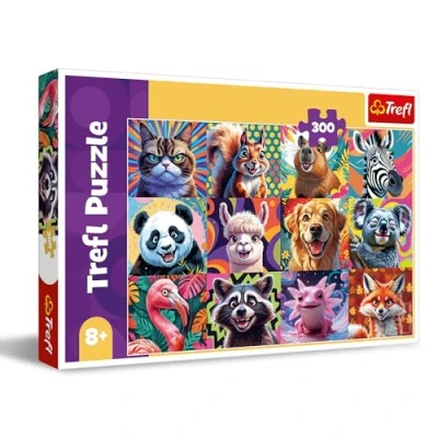 Afbeelding van Trefl Grappige dierenportretten Puzzel 300 stukjes Kleurrijke collage met dieren, creatief entertainment, vrije tijd voor kinderen vanaf 8 jaar