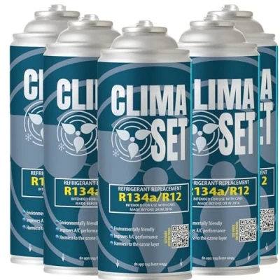 Afbeelding van ClimaSet Vervanging van koelgas R134a 5 x 170 g, voor airconditioning, klimaatbeheer, airconditioner, flexibel beheren temperatuur in de auto, navulling airco gaspatroon, eco