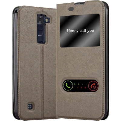 Afbeelding van Cadorabo Hoesje geschikt voor LG K8 2016 in STEEN BRUIN Beschermhoes met magnetische sluiting, standfunctie en 2 kijkvensters Book Case Cover Etui