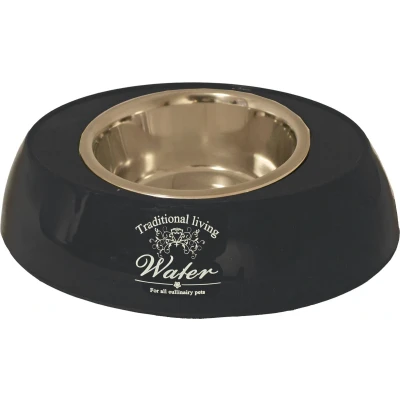 Afbeelding van Hondeneetbak ovaal plastic/RVS water/food 29 cm zwart Gebr. de Boon