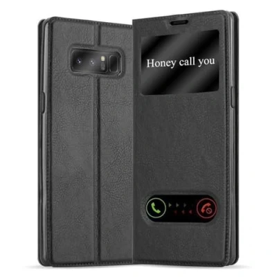 Afbeelding van Cadorabo Hoesje geschikt voor Samsung Galaxy NOTE 8 in KOMEET ZWART Beschermhoes met magnetische sluiting, standfunctie en 2 kijkvensters Book Case Cover Etui