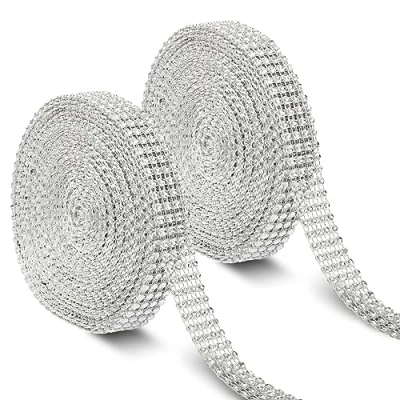 Afbeelding van Handi Stitch 2 Zilveren Strass Steentjes Linten 8,22 m Per Rol 20 mm Breed Decoratie Lint Bruiloften en Verjaardagen
