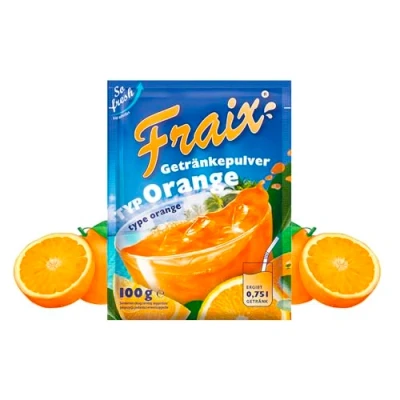 Afbeelding van FRAIX Lot de 25 boissons en Poudre orange (25 x 100 g) instantanée fruits au goût fruité parfaite pour les déplacements, fêtes d&#039;anniversaire