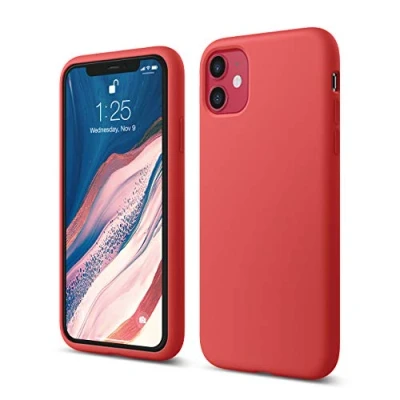 Afbeelding van elago Hoesjes van vloeibare siliconen compatibel met iPhone 11 (6,1 inch), premium siliconen, binnenvoering zachte microvezel, verhoogde lip voor scherm en camera, volledige bescherming (rood)