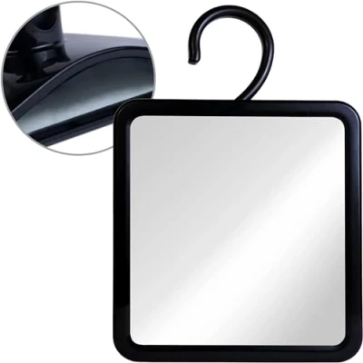 Afbeelding van MIRRORVANA Douchespiegel zonder beslaan voor scheren met haak om op te hangen en onbreekbaar anti condens oppervlak, vul kamer/warmwaterreservoir een niet scheerbeurt (zwart, 20,3 x 17,8
