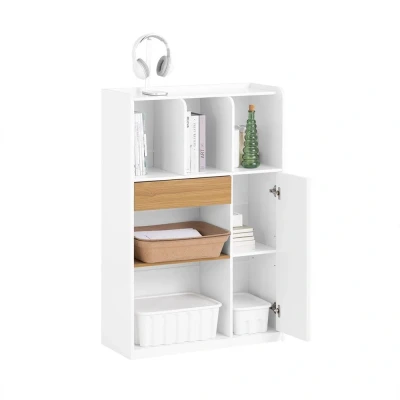 Afbeelding van SoBuy STR11 WN Boekenkast Witte Houten Boekenplank met Lade