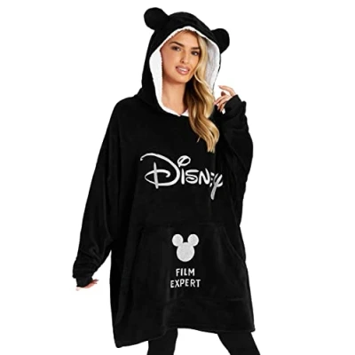 Afbeelding van Disney Damestrui met capuchon, oversized, fleece, cadeau idee voor dames, Minnie Mickey, zwart.