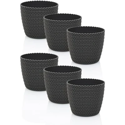 Afbeelding van Idea station RIBA Set bloempotten 6 x 11 cm, antraciet, onbreekbare kunststof voor verschillende planten, bloemen, matte plantenbakken binnen en buiten