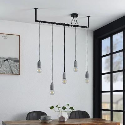 Afbeelding van Lindby hanglamp 5lichts ijzer, beton E27 zwart, cementgrijs