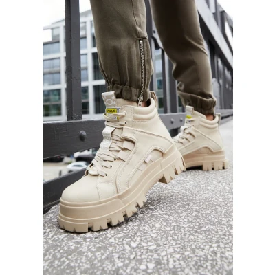 Afbeelding van Buffalo Aspha MID Enkellaarsjes met plateauzool, Dames, Maat: 40, Beige Hoogwaardig imitatieleer