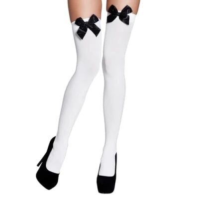 Afbeelding van Boland Kousen Bow wit/zwarte strik Wit Volwassenen Vrouwen Burlesque Sexy Black and White Verpleegster Bierfest