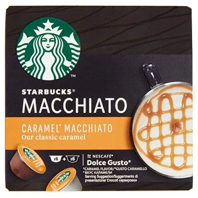 Afbeelding van Nescafe Dolce Gusto Starbucks 3 blikjes karamel melk koffie 36 capsules