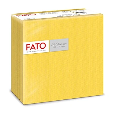 Afbeelding van Fato Droge papieren servetten, Airlaid, textieleffect, pak van 50 formaat 40 x cm, in 4 gevouwen, geel decor