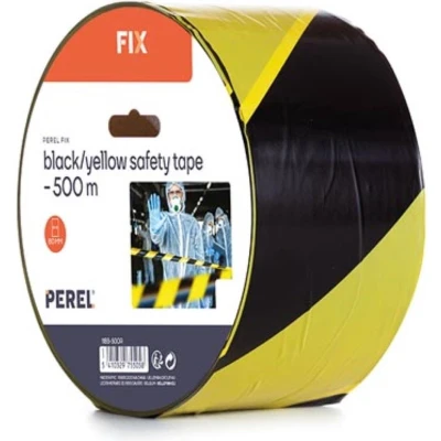 Afbeelding van Perel Afzetlint, voor het afbakenen van gevarenzones en beperken toegang, polyethyleen, zwart/geel, 8 cm x 500 m