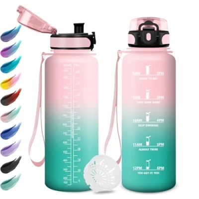 Image de bouteille d&#039;eau de sport 1,5 l avec indicateur temps motivation, filtre facile à nettoyer, pour bureau, yoga, cyclisme, gym