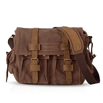 Afbeelding van FANDARE Nieuwe Retro Messenger Bag schoudertas 14 inch laptoprugzak heren vrouwen tas koerierstas multifunctioneel canvas, bruin, Large,