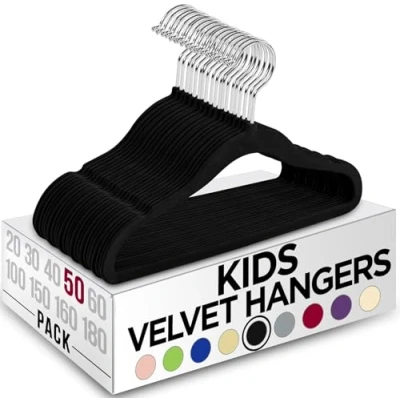 Afbeelding van Utopia Home Perfect Toddler Nursery 50 stuks fluwelen kleerhangers, duurzaam, antislip, voor dagelijks gebruik, 38,4 cm, zwart