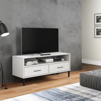 Afbeelding van Tv meubel met metalen poten OSLO massief grenenhout wit