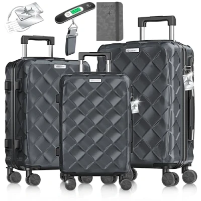 Afbeelding van KESSER® Kofferset 3 delig Reiskoffer met Wielen inclusief Paspoorthouder &amp; kofferweegschaal bagagelabel Trolley Reiskofferset groote Koffers Handbagage / Ruimbagage Charcoal
