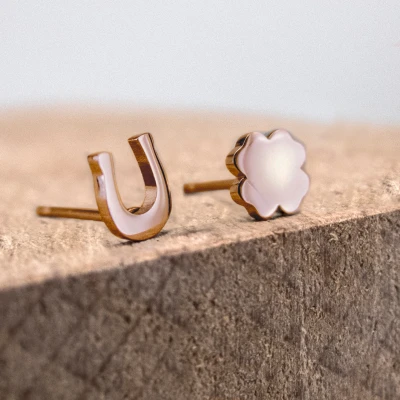 Image de Ponytail&amp;Co Boucles d&#039;oreilles Fer à cheval &amp; Trèfle Or Rose