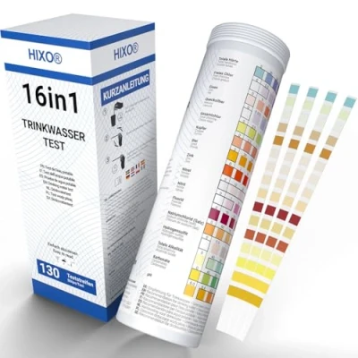 Afbeelding van 130 stuks drinkwaterteststrips, 16 in 1, buis, wateranalyse voor parameters, ideaal drinkwater, zwembad, spa en aquarium, test waterhardheid, lood,
