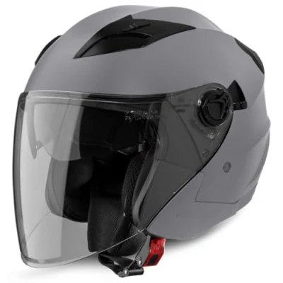 Afbeelding van VINZ Calobra Jethelm Met Zonnevizier / Motorhelm Scooterhelm Mat Titanium