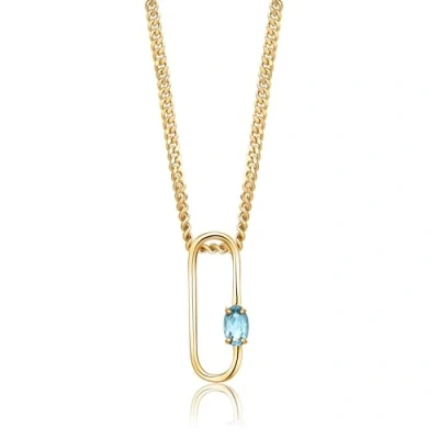 Afbeelding van Miore Zilveren Ketting 18Kt Goud Verguld met Blauwe Topaas 45 cm