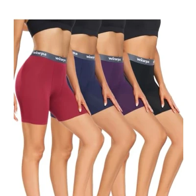 Afbeelding van wirarpa Set van 4 korte boxershorts modal voor dames, anti wrijving, met pijpen, zwart/marineblauw/paars/rood