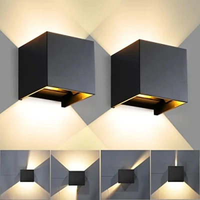 Afbeelding van CANMEIJIA Led wandlamp voor binnen, wandlamp, 3000 K, warmwit, 12 W, led, buitenwandlamp, 2 stuks, IP65, wandverlichting Up Down slaapkamer, balkon, zwart